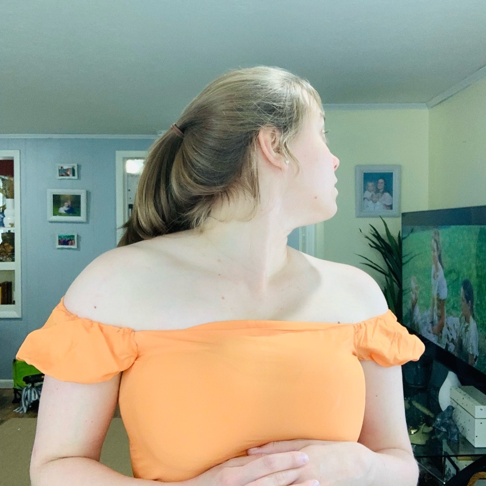 Vintage Orange Off-Shoulder Midi Dress - Picture 3 of 3